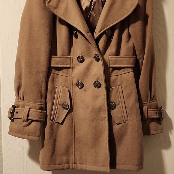 Tan Double Breasted Pea Coat with faux fur collar/ Free shipping! - Picture 2 of 7